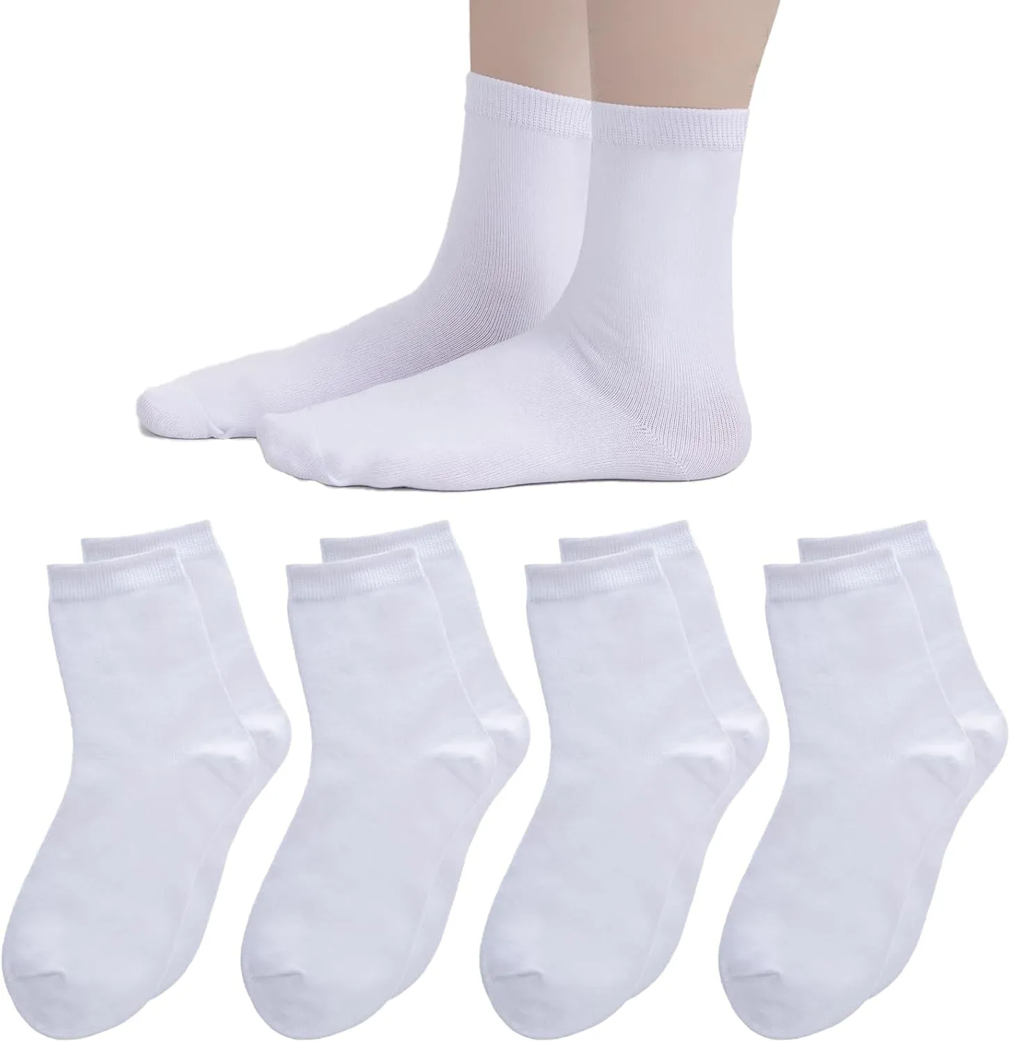 4 Pack Kids Crew Socks Youth Girls Boys Soft Cotton Seamless Toe Socks for School Uniform Dress