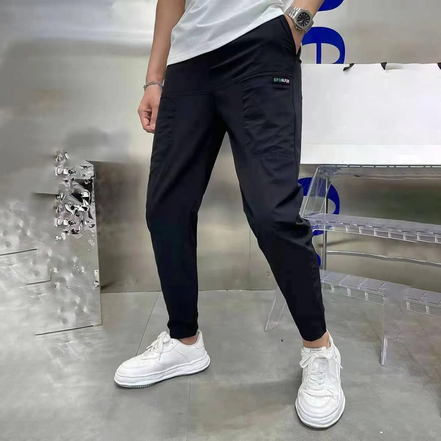 Cargo Joggers for Men Elastic Waist Stretch Lightweight Hiking Sweatpants Summer Casual Sports Trousers with Pockets