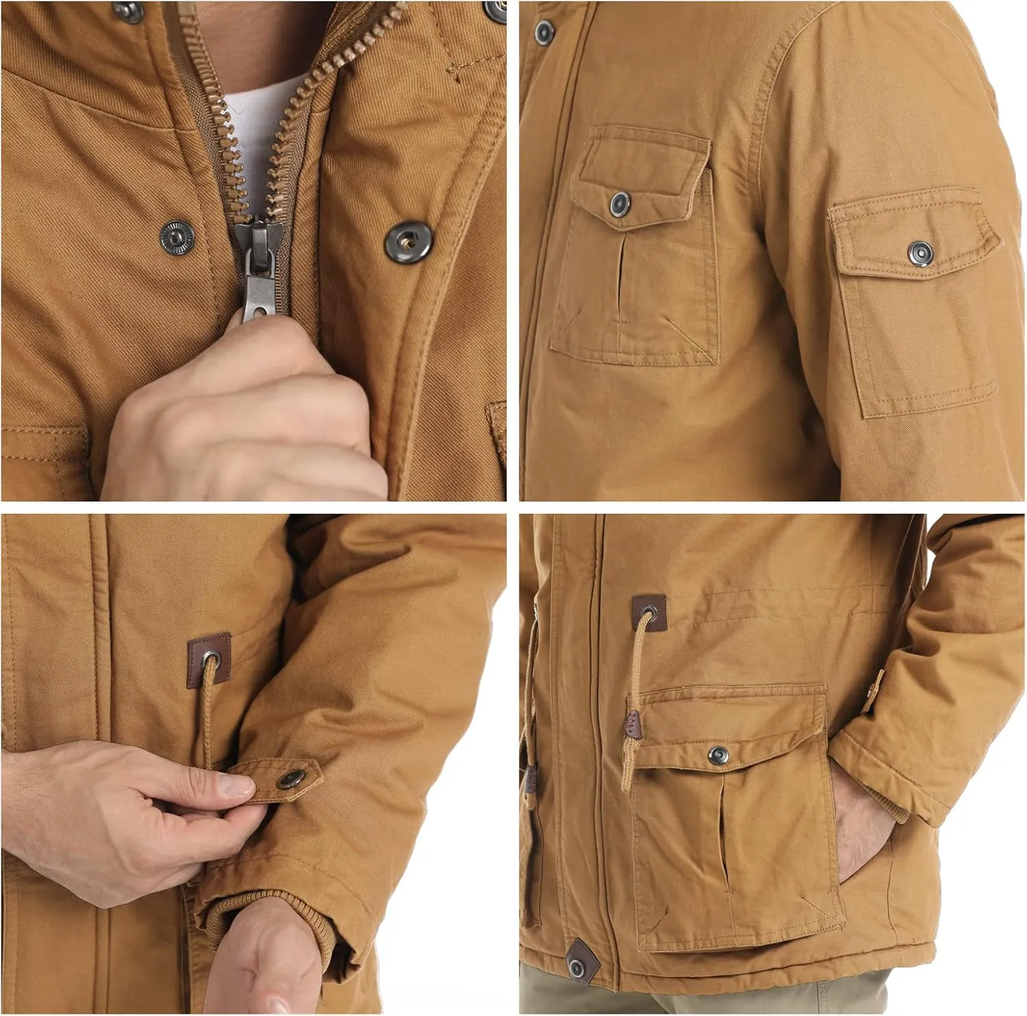 CHEXPEL Men's Thick Winter Jackets with Hood Fleece Lining Cotton Military Jackets Work Coats with Cargo Pockets Outwear