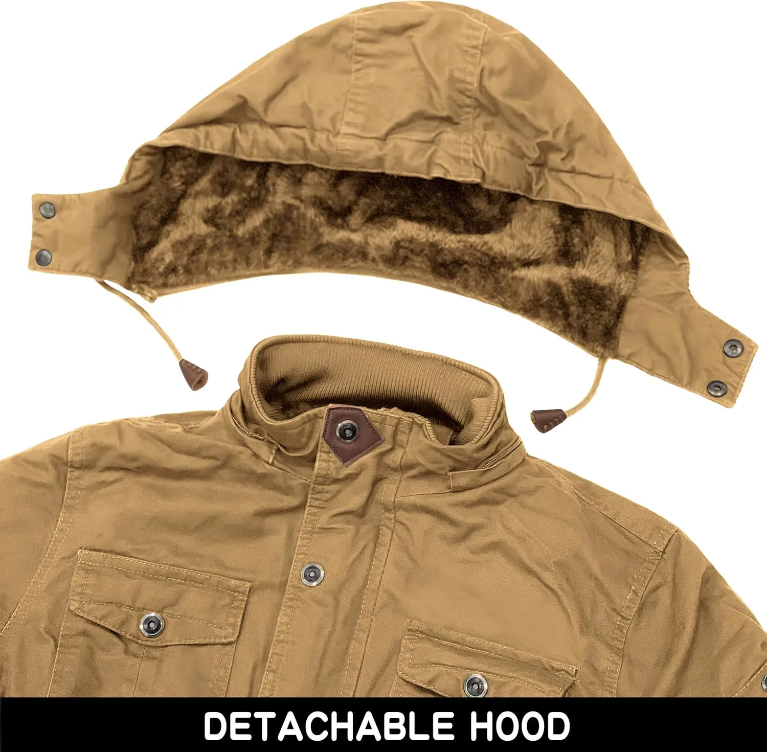 CHEXPEL Men's Thick Winter Jackets with Hood Fleece Lining Cotton Military Jackets Work Coats with Cargo Pockets Outwear