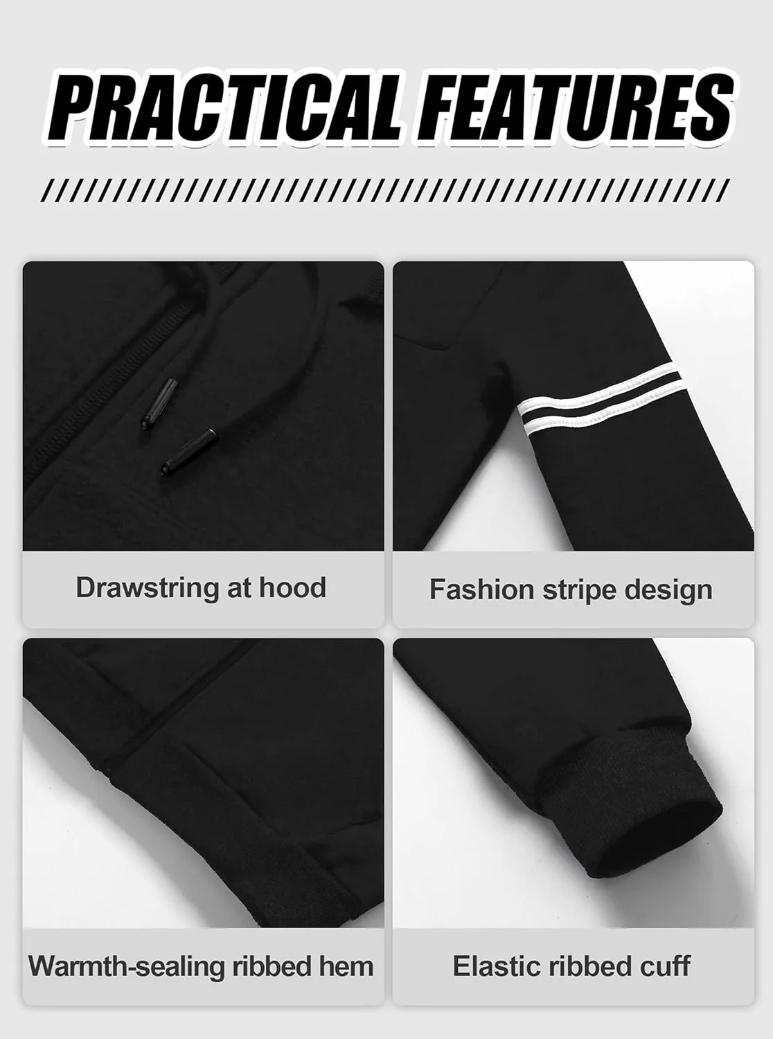 Chrisuno Men's Soft Fleece Fashion Hooded Sweatshirt Zip Up Sports Sweater Hoodie Jacket