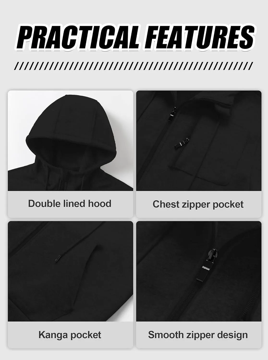 Chrisuno Men's Soft Fleece Fashion Hooded Sweatshirt Zip Up Sports Sweater Hoodie Jacket