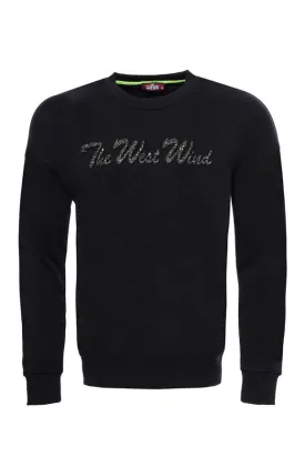 Circle Neck Black Front Printed Sweatshirt