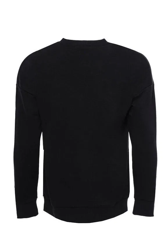 Circle Neck Black Front Printed Sweatshirt