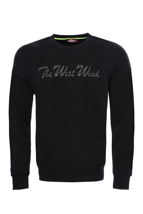 Circle Neck Black Front Printed Sweatshirt
