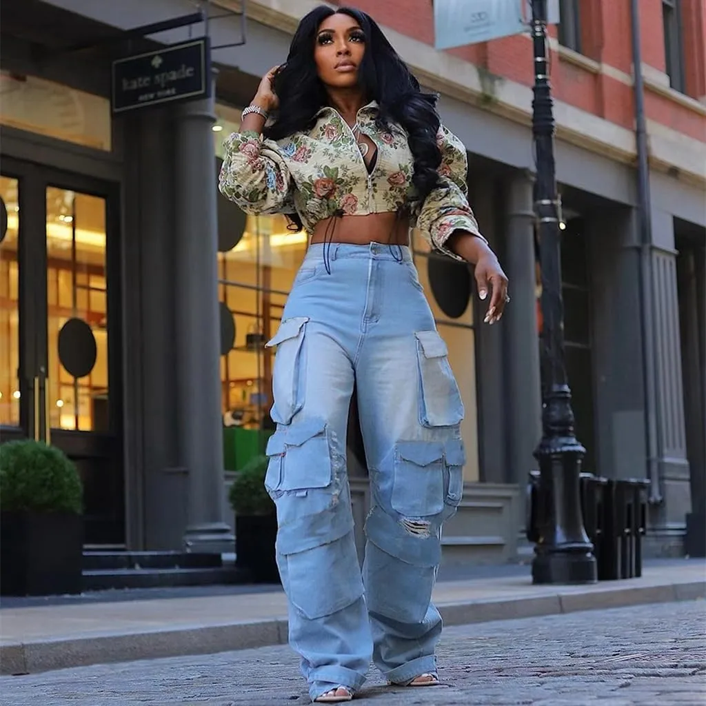 Cropped Bomber Jacket Women Floral Jacquard Long Sleeve Zip Up Cute Cropped Jacket Women Trendy 2025