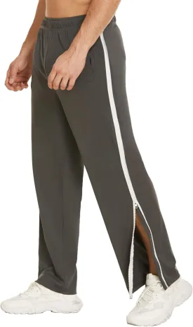 Deyeek Mens Tear Away Basketball Pants 2 Side Zippers Snap Off Full Open Down Sweatpants Leg Post Surgery Pant with Pockets