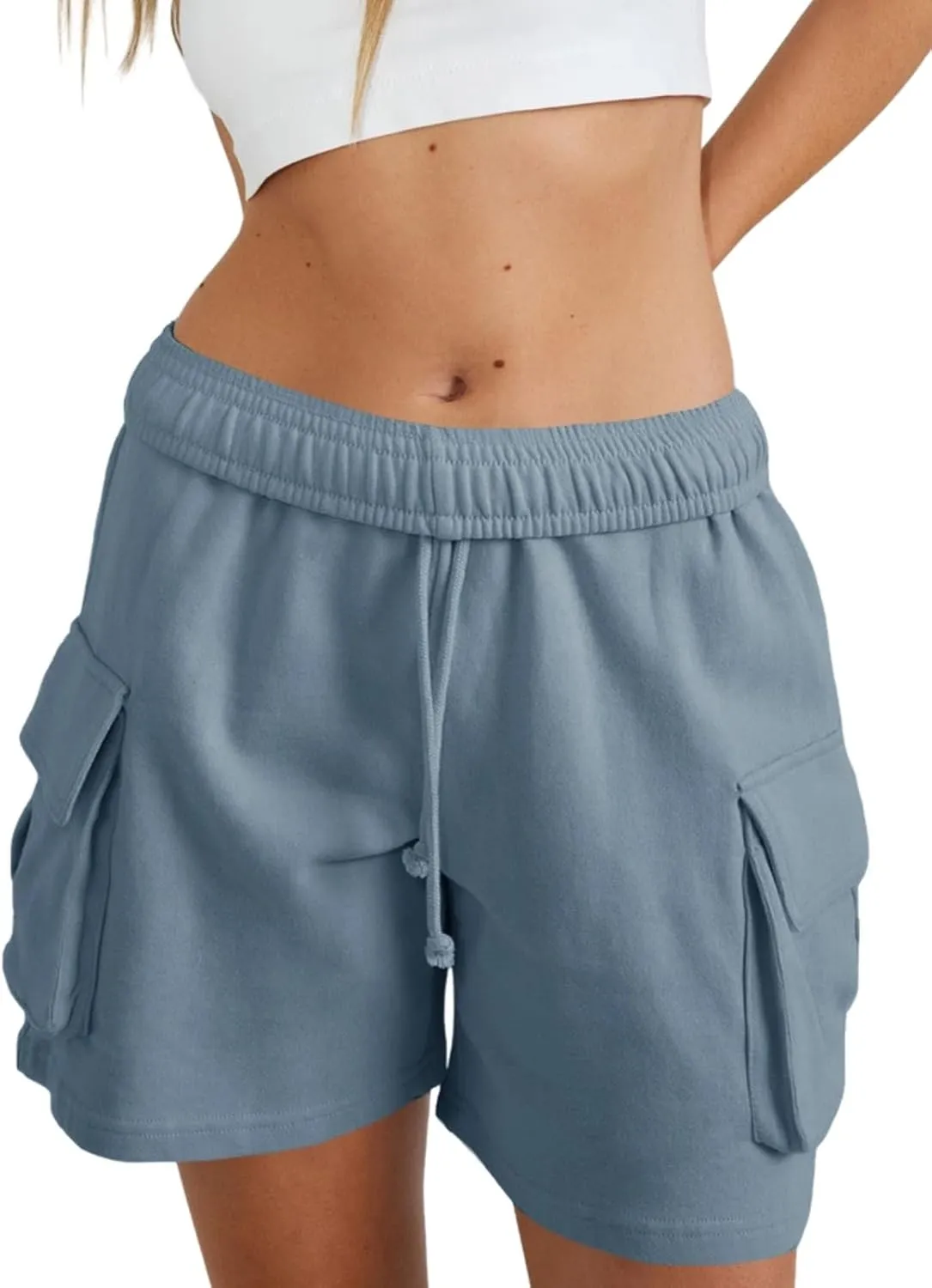 Fisoew Sweat Shorts for Women Casual Summer Drawstring Cargo Short Athletic Running Workout Baggy Shorts