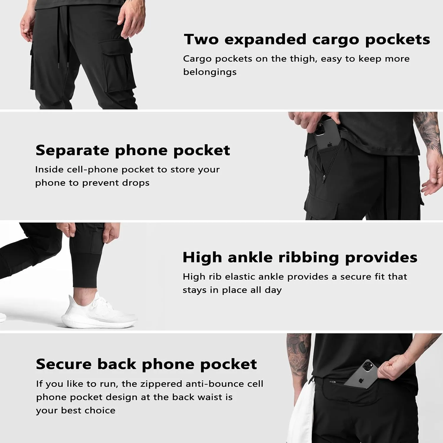 GINTPK Men Cargo Jogger Lightweight Tapered Hiking Pants Sport Running Quick Dry Sweatpants for Training