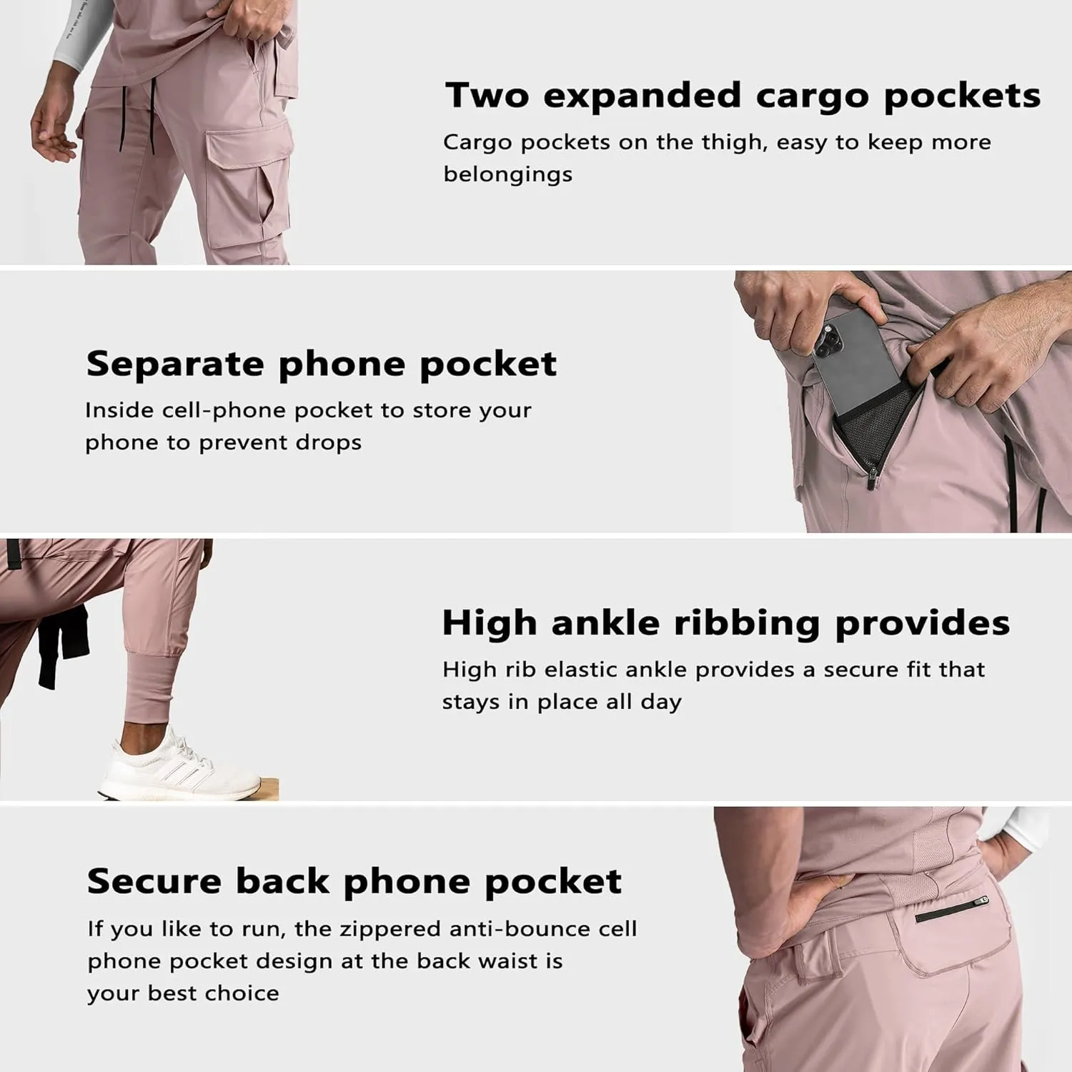 GINTPK Men Cargo Jogger Lightweight Tapered Hiking Pants Sport Running Quick Dry Sweatpants for Training