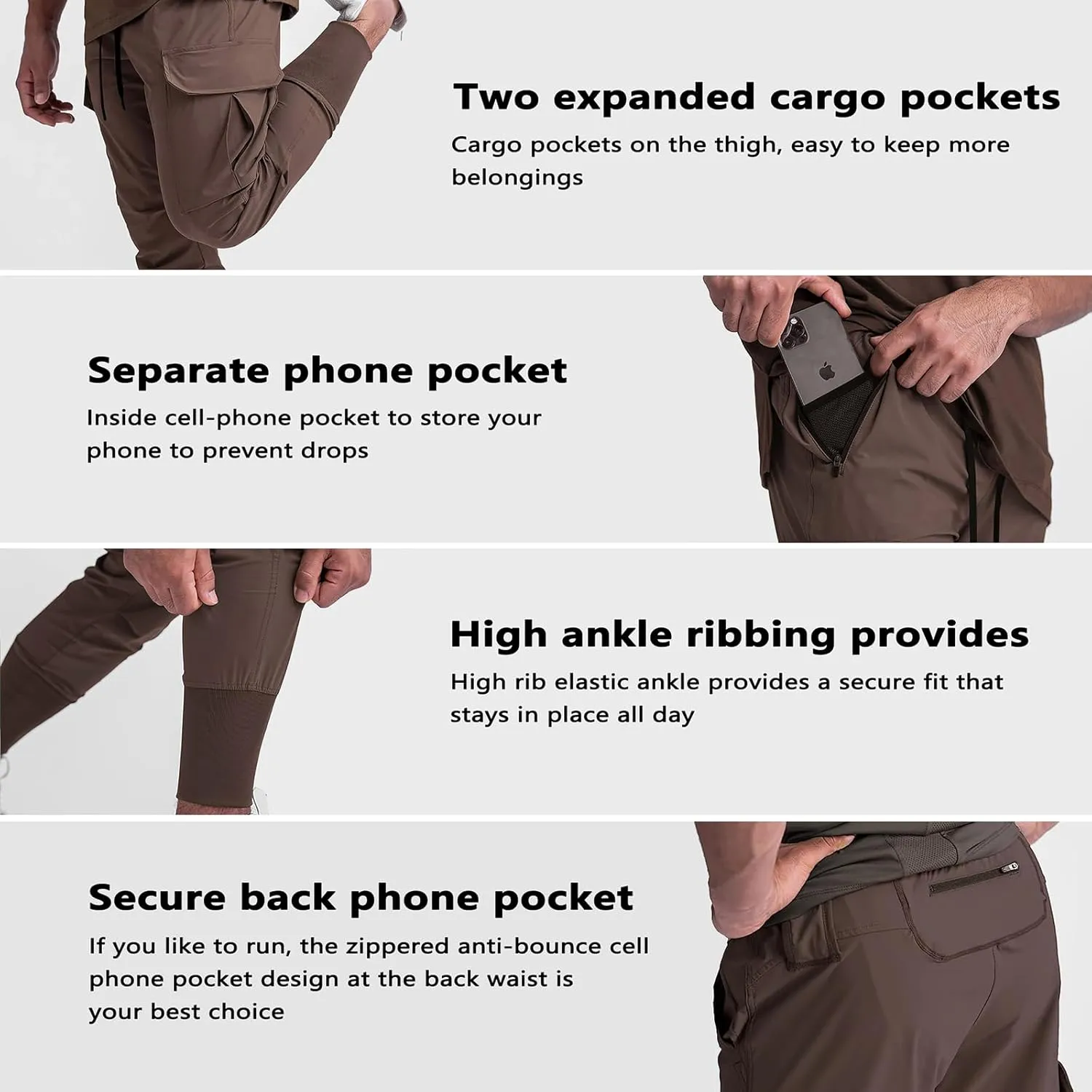 GINTPK Men Cargo Jogger Lightweight Tapered Hiking Pants Sport Running Quick Dry Sweatpants for Training