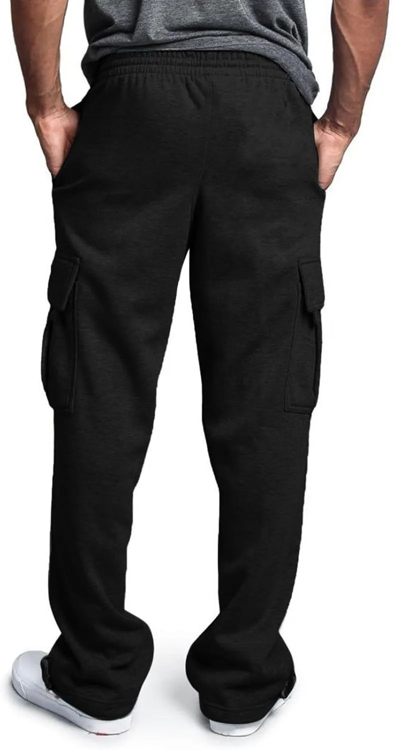 Heavyweight Cargo Sweatpants for Men Casual Fleece Jogger Sports Hiking Pants Drawstring Trousers with Pockets