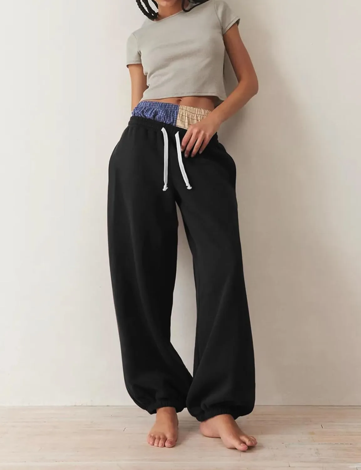 HeSaYep Sweatpants for Women Baggy Drawstring Waisted Cinch Bottom Casual Loose Sweat Pants with Pockets