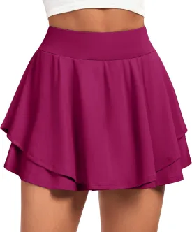 IUGA Tennis Skirt Pleated Skorts for Woman Double Ruffle Golf Skirts for Women Skort with Pockets Tummy Control Athletic