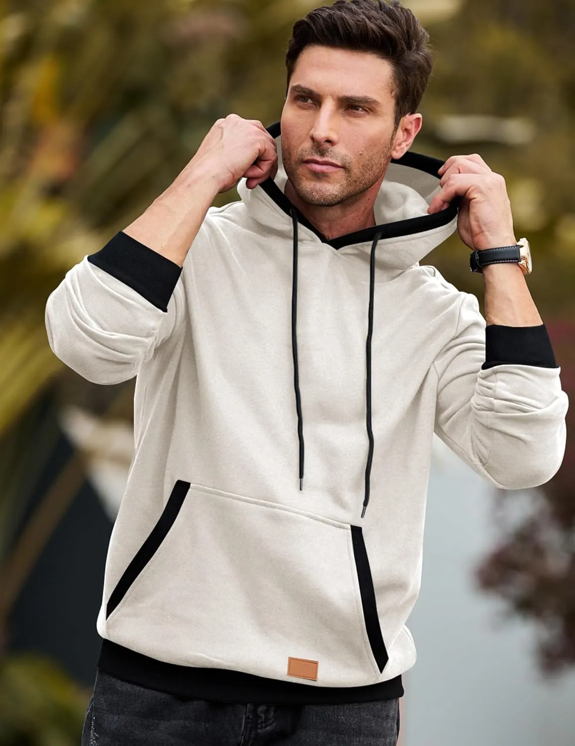 JMIERR Men's Cotton Casual Hoodies Sweatshirts Fashion Long Sleeve Drawstring Fleece Pullover Hoodie with Pockets