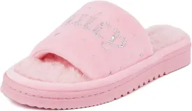 Juicy Couture Women's Faux Fur Slide Sandal Slippers, Open Toe, Comfortable Indoor Outdoor House Shoes