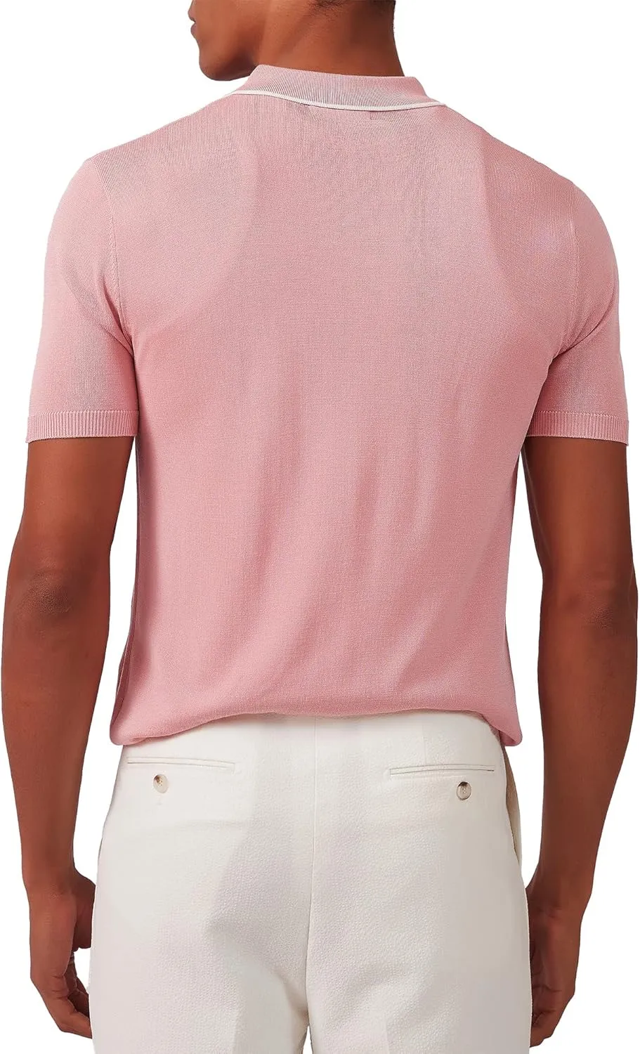 Kallspin Men's Vintage Knitted Polo Shirt Short Sleeve Solid Collared Golf Shirts with Button