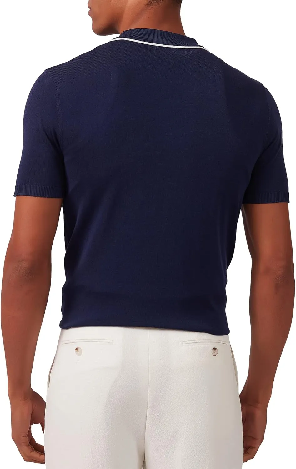 Kallspin Men's Vintage Knitted Polo Shirt Short Sleeve Solid Collared Golf Shirts with Button