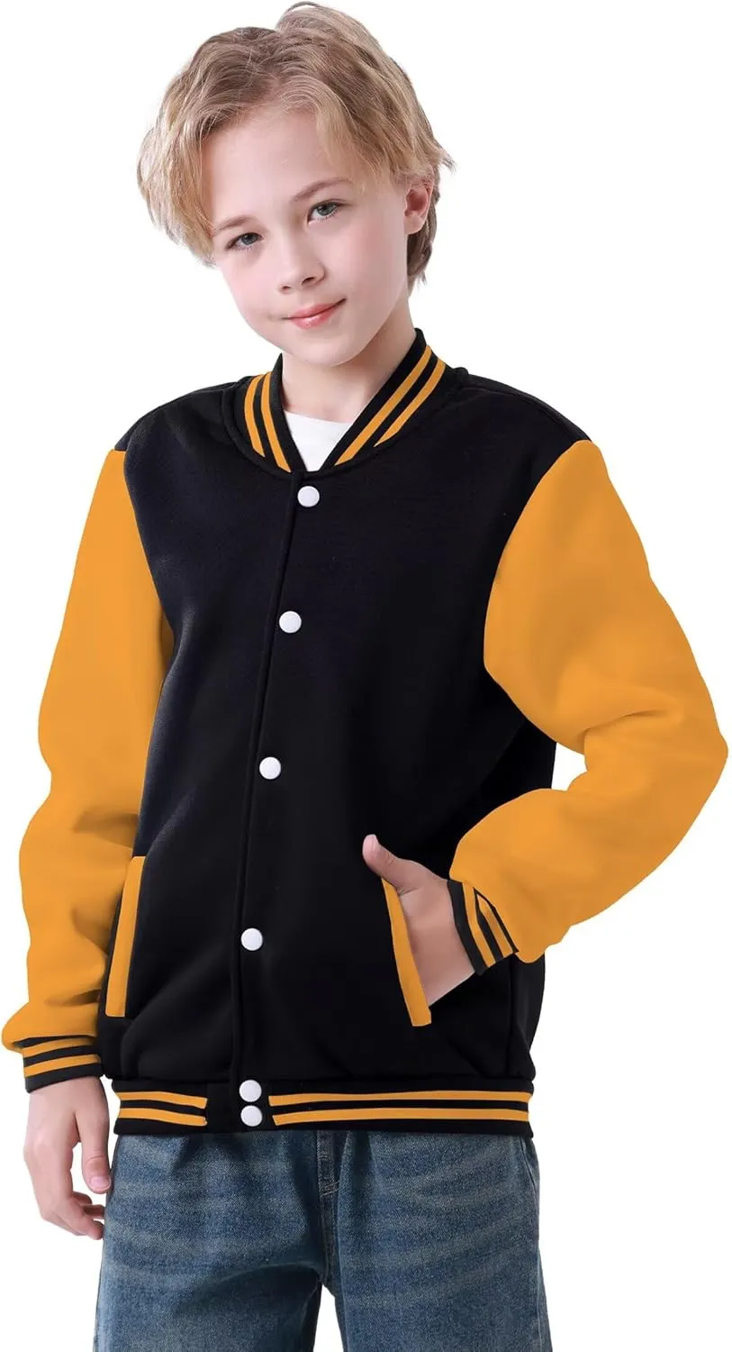 Kids Baseball Jacket Varsity Style Casual Fit Sport Boys Girls Team Uniforms Cardigan Sweatshirt