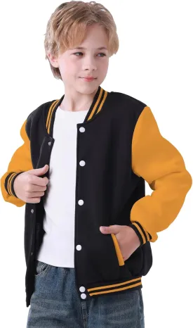 Kids Baseball Jacket Varsity Style Casual Fit Sport Boys Girls Team Uniforms Cardigan Sweatshirt
