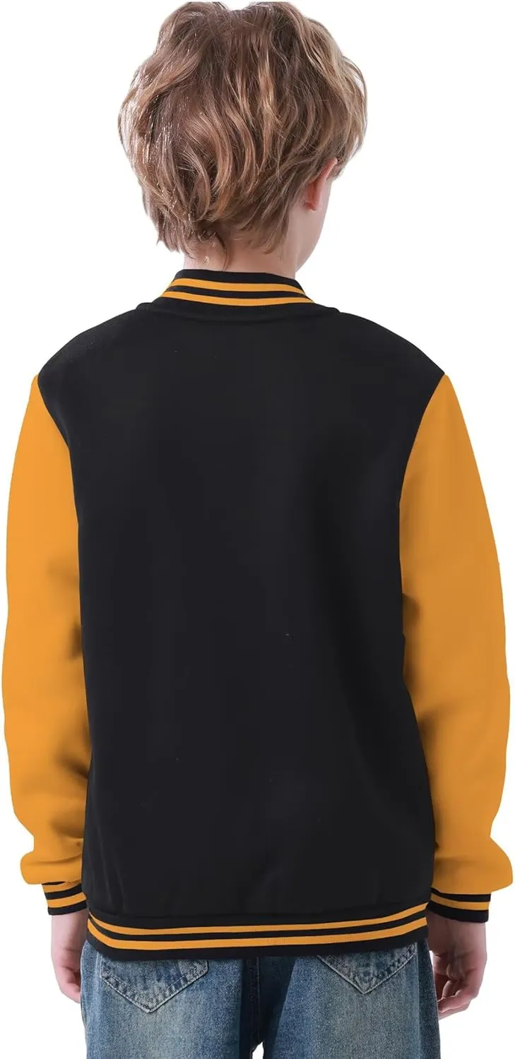 Kids Baseball Jacket Varsity Style Casual Fit Sport Boys Girls Team Uniforms Cardigan Sweatshirt