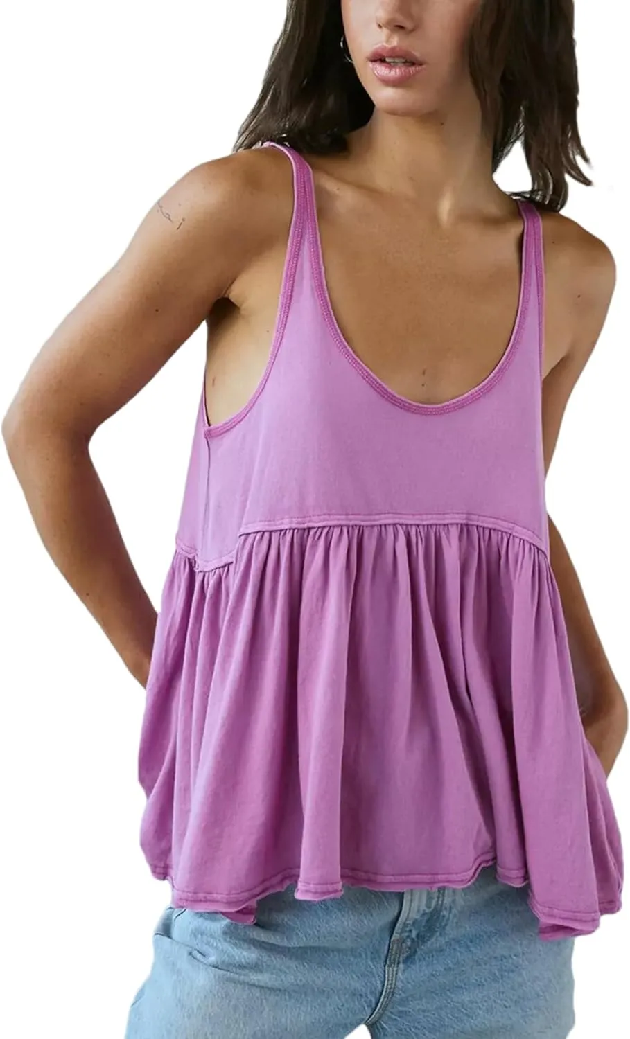 Lumister Womens Cute Babydoll Tops Sleeveless Ruffle Strap Causal T Shirts Tank Summer Tops 2025