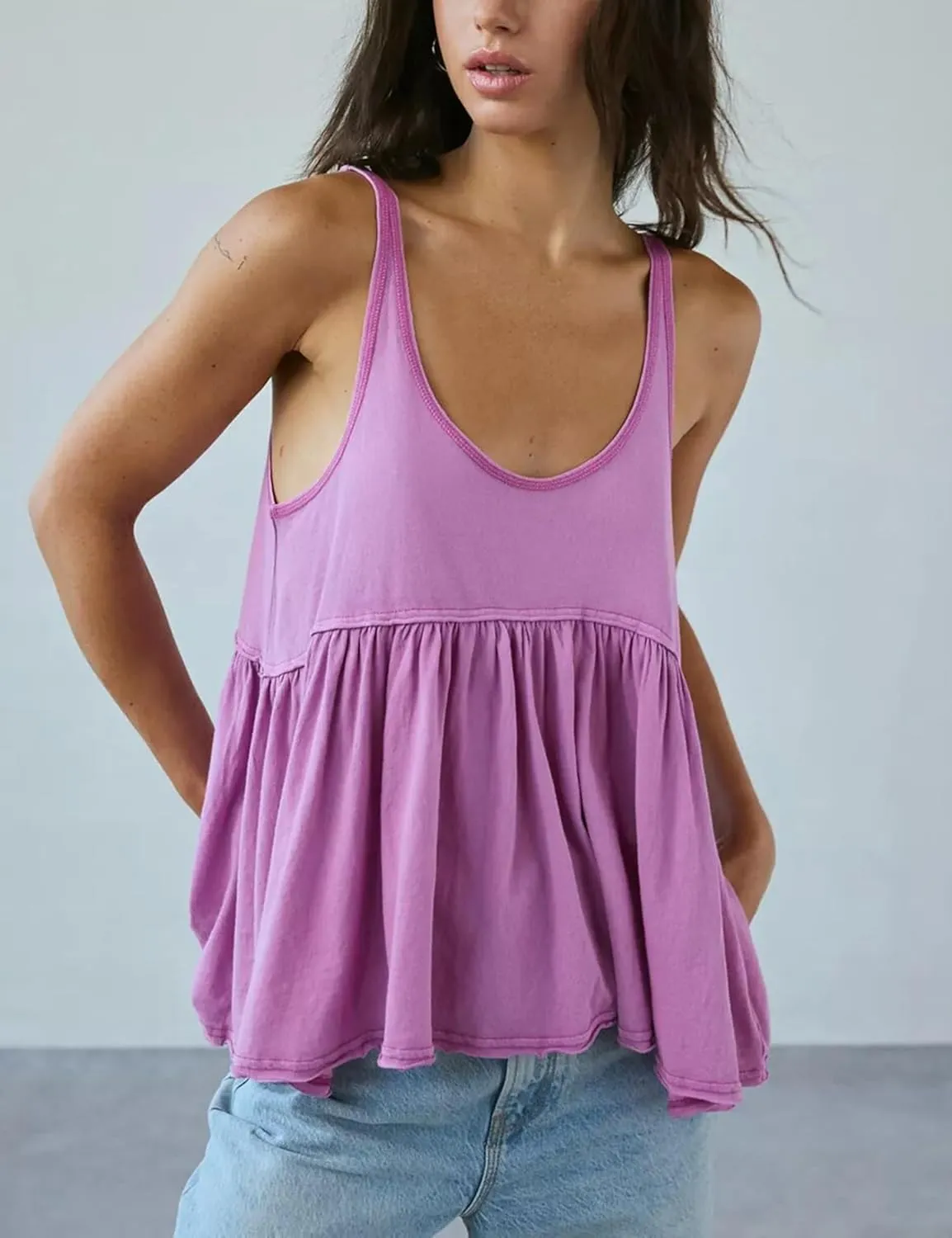 Lumister Womens Cute Babydoll Tops Sleeveless Ruffle Strap Causal T Shirts Tank Summer Tops 2025