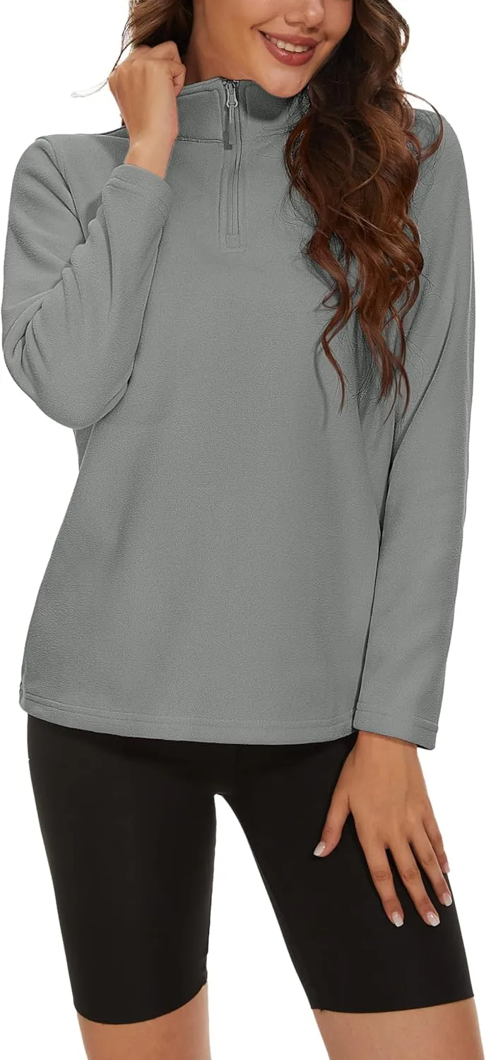 MAGCOMSEN Women's Quarter Zip Pullover Polar Fleece Sweatshirts Lightweight Stand-Collar Jacket Warm Tops