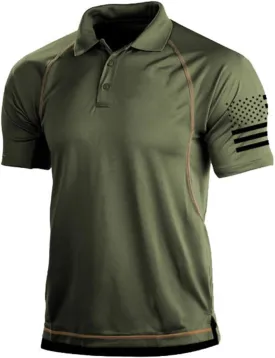 Mens Camo Polo Golf Shirts Combat Camping Hiking American Flag T-Shirts Classic Patriotic Military USA Graphic Tops