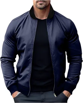 Men's Cotton Bomber Jacket Lightweight Fashion Flight Jackets Casual Softshell Varsity Windbreaker Slim Fit Coat
