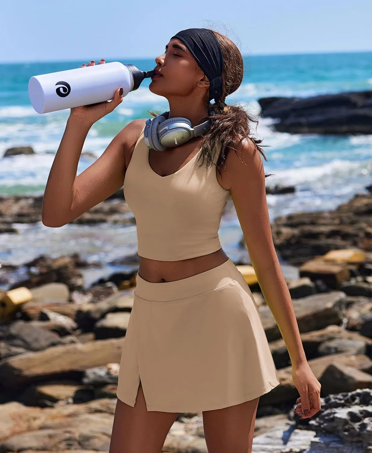 PINSPARK Womens Tennis Skirts High Waisted Golf Skorts with 2 Pockets Side Slit Athletic Skirt for Workout Pickleball Sports