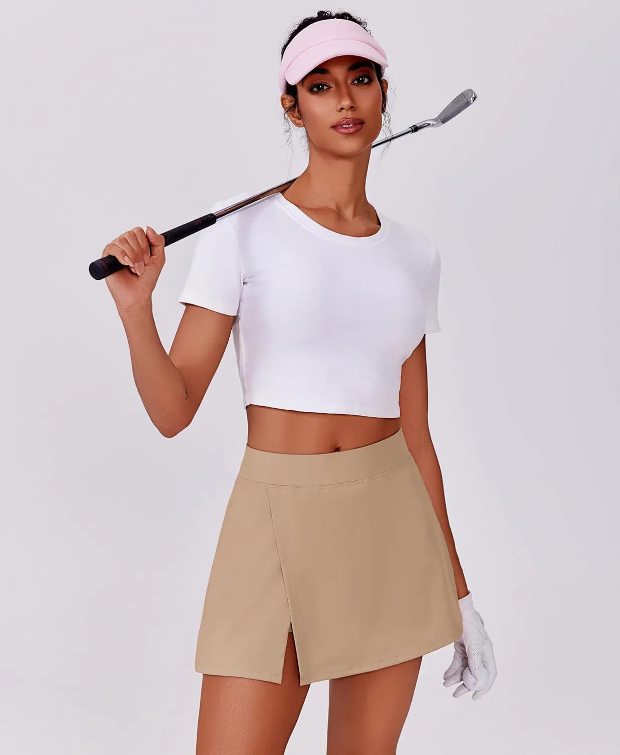 PINSPARK Womens Tennis Skirts High Waisted Golf Skorts with 2 Pockets Side Slit Athletic Skirt for Workout Pickleball Sports