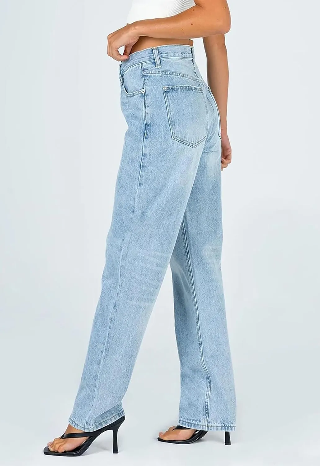PLNOTME Women's Low Waisted Jeans Trendy Straight Leg Boyfriend Crossover Casual Denim Pants