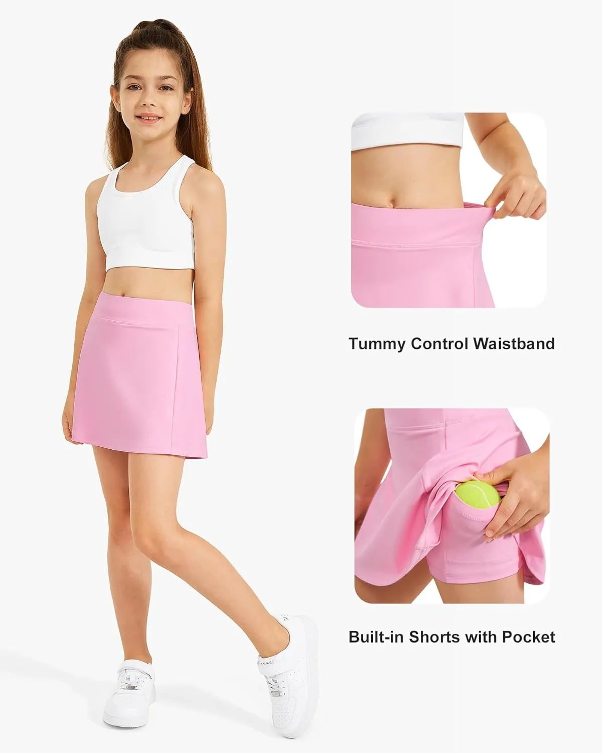 Stelle Girls Tennis Skirts with Pockets Athletic Skorts Inner Shorts High Waisted Sports Golf Running Skirt
