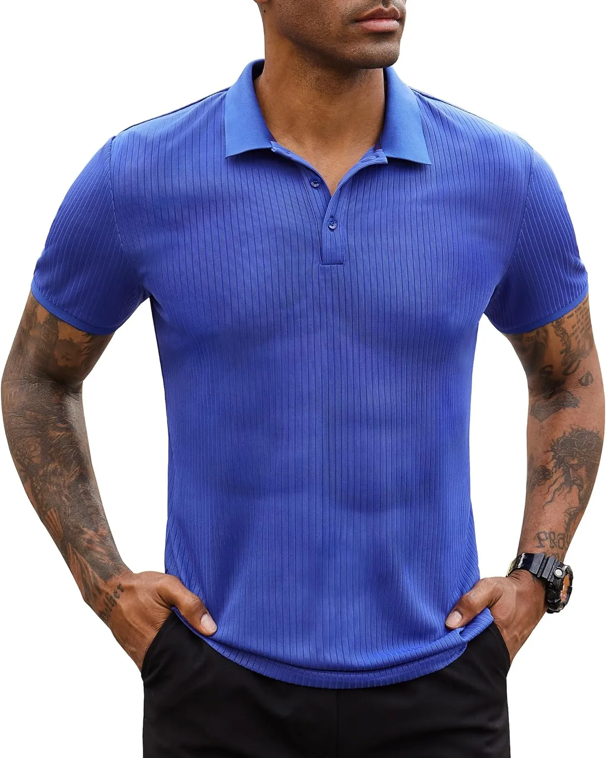 Stretch Polo Shirts for Men Short Sleeve Golf Polo Shirts Slim Polo T-Shirts for Men Golf Shirts Tennis Polo