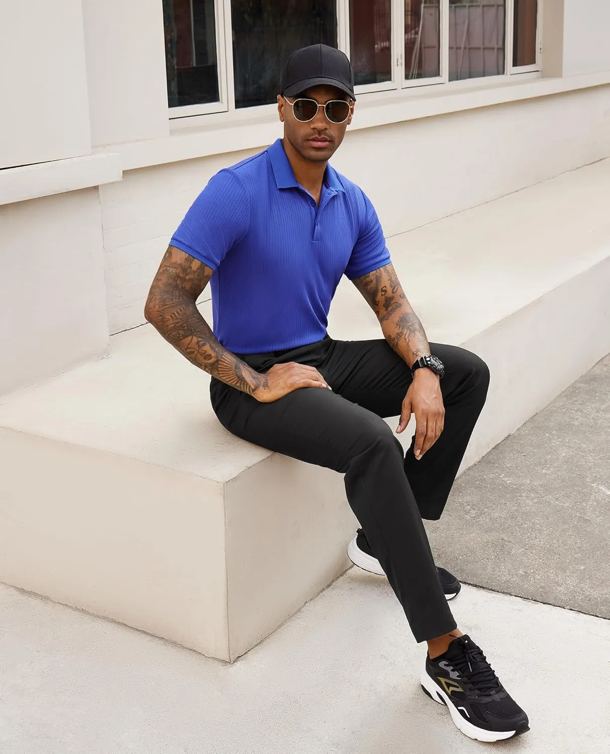 Stretch Polo Shirts for Men Short Sleeve Golf Polo Shirts Slim Polo T-Shirts for Men Golf Shirts Tennis Polo