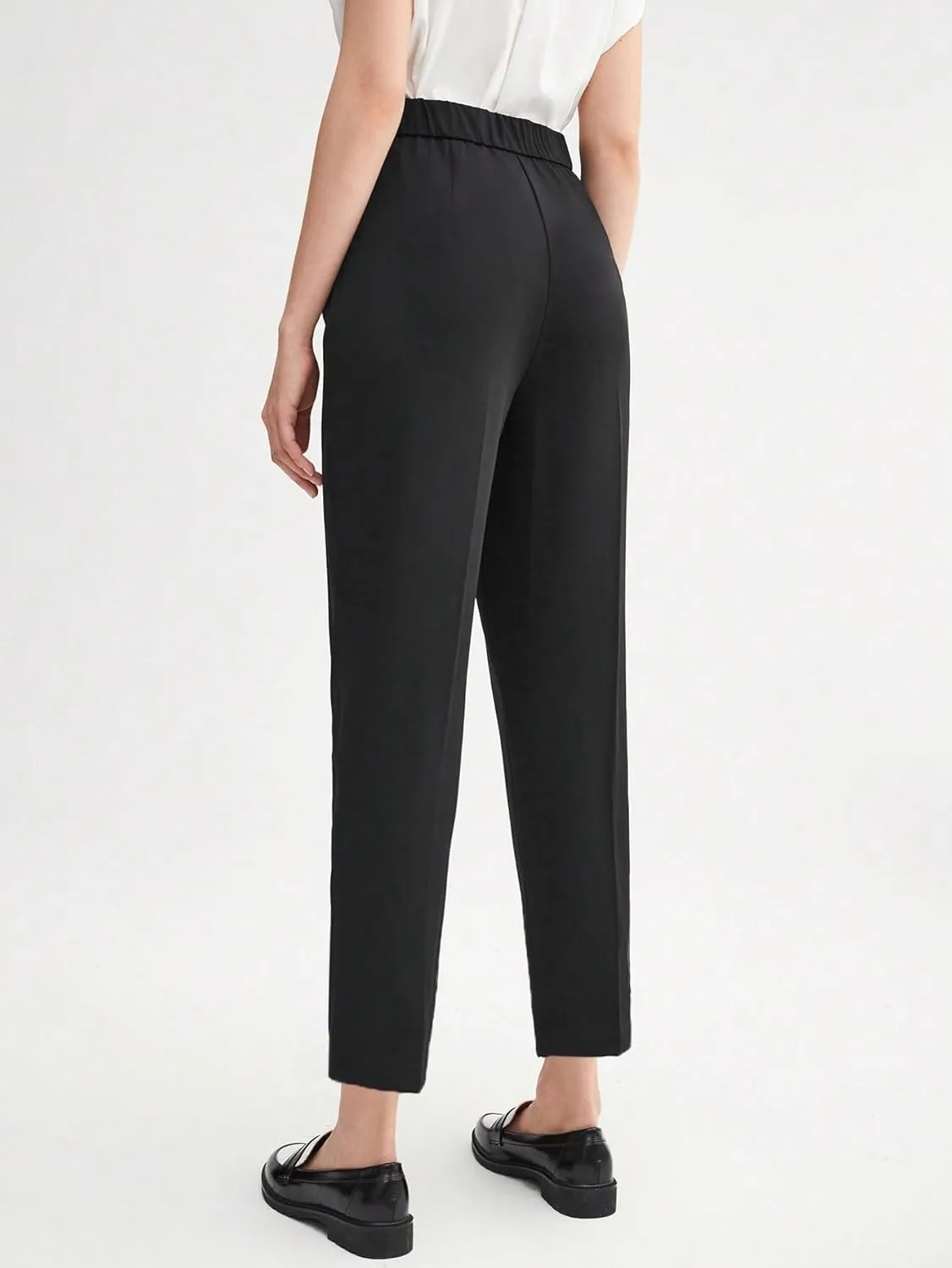 SweatyRocks Women's Casual High Waist Loose Straight Leg Cropped Work Pants Trousers with Pocket