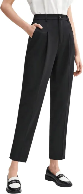 SweatyRocks Women's Casual High Waist Loose Straight Leg Cropped Work Pants Trousers with Pocket
