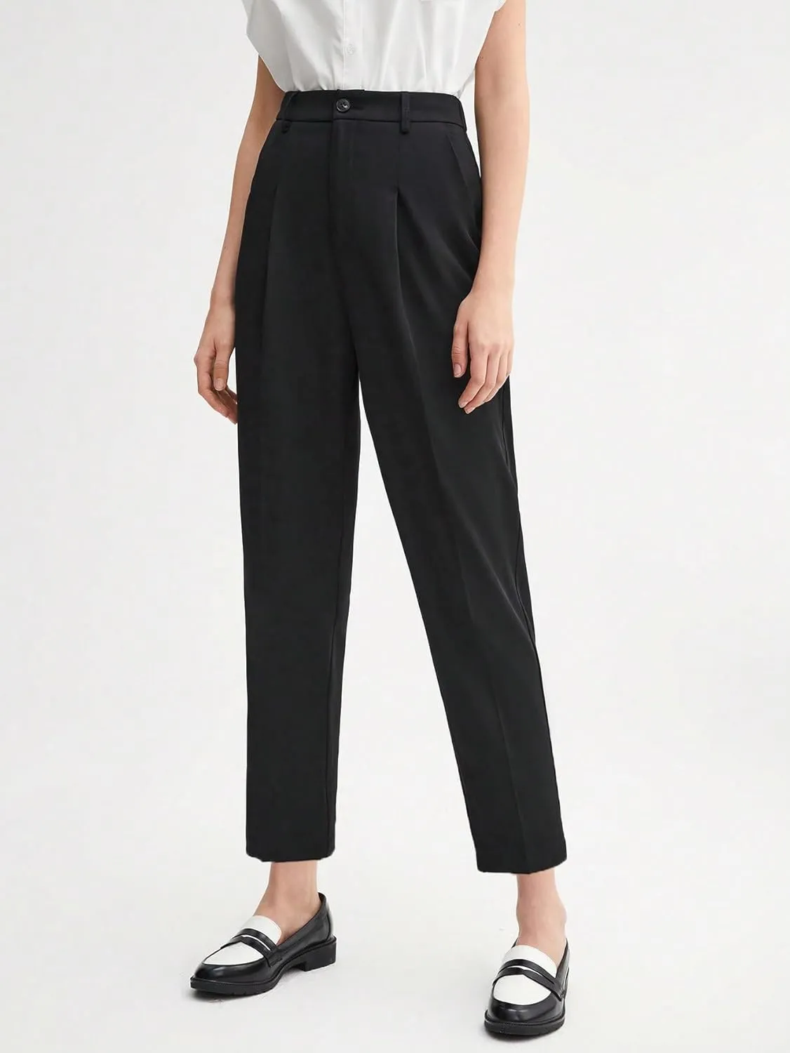 SweatyRocks Women's Casual High Waist Loose Straight Leg Cropped Work Pants Trousers with Pocket