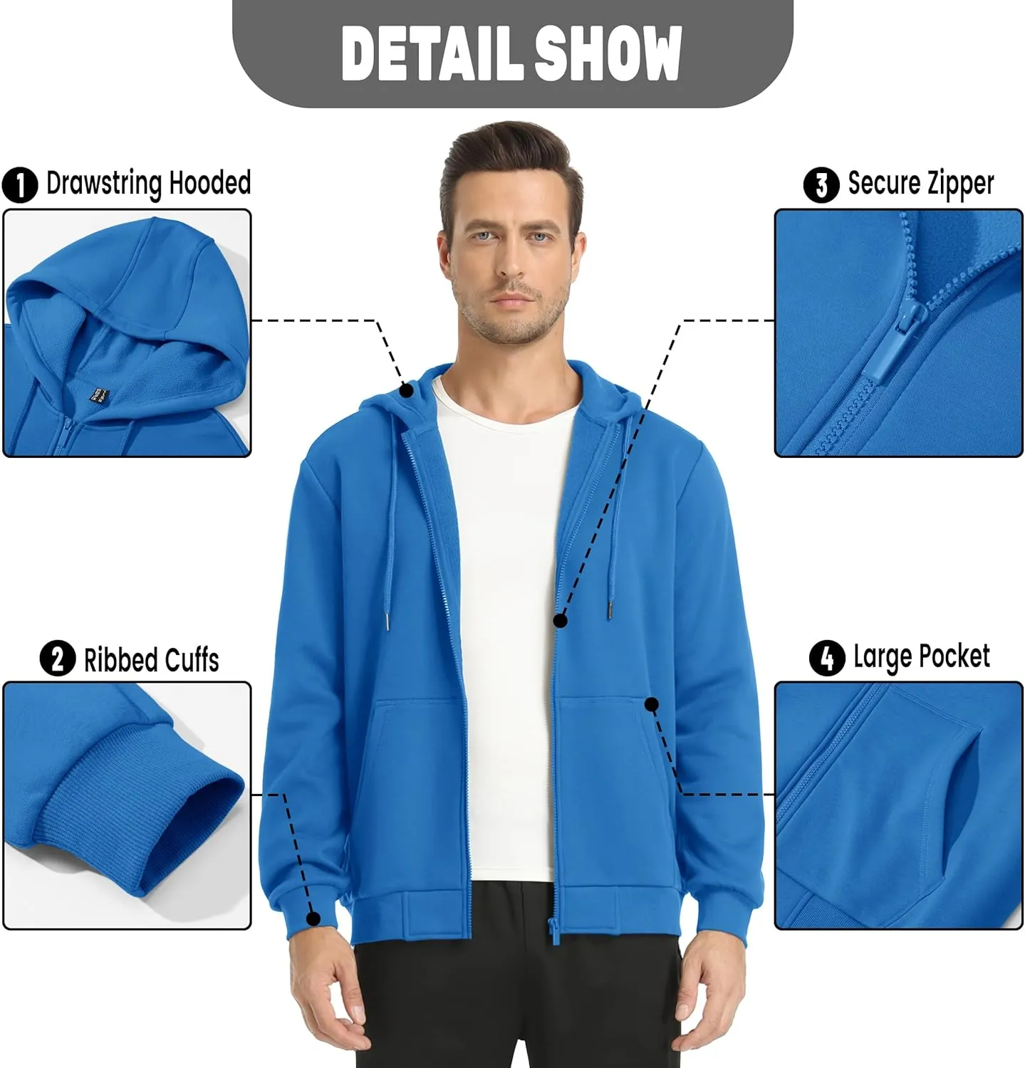 TACVASEN Mens Zip Up Hoodie Fleece Lined Hoodie Jacket Men Full Zip Sweatshirts Outdoor Thermal Athletic Hoodies