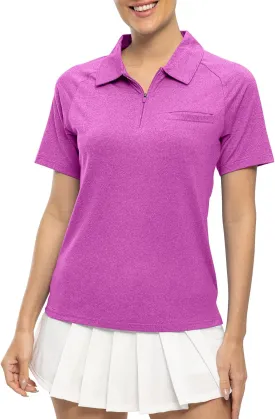 TBMPOY Women's Golf Polo Shirts Short Sleeve UPF 50  Dry Fit Athletic Tennis T-Shirts Zip Up Athletic Sports Shirt