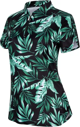 Viracy Women's Golf Shirts Short Sleeve Side Splits Loose Fitting 1/4 Zip Up Polo Shirt UV Protection Fast Dry Athletic Tops