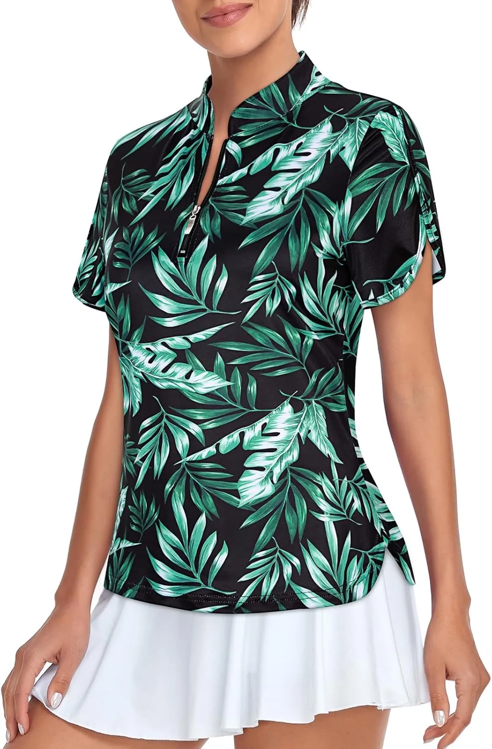 Viracy Women's Golf Shirts Short Sleeve Side Splits Loose Fitting 1/4 Zip Up Polo Shirt UV Protection Fast Dry Athletic Tops