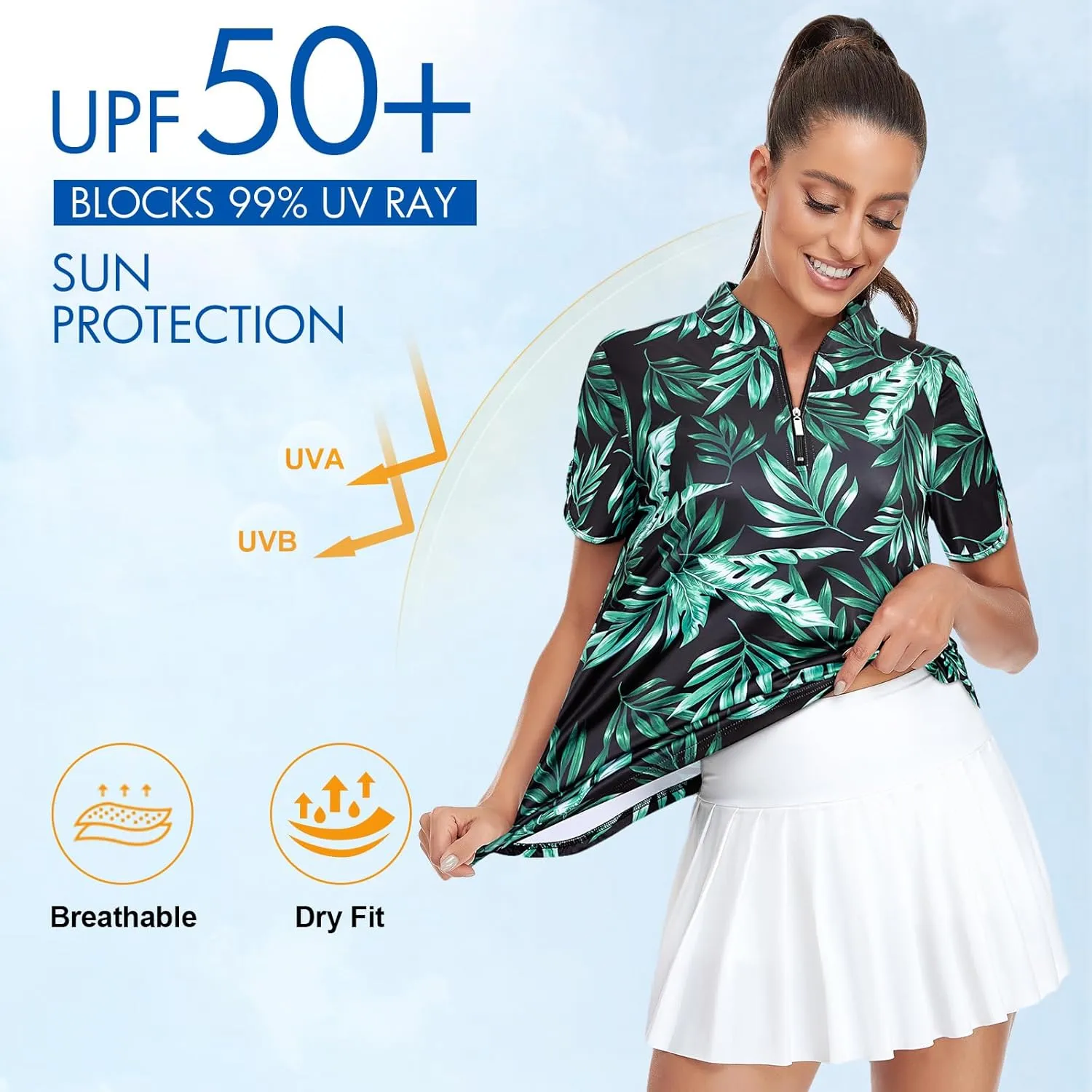 Viracy Women's Golf Shirts Short Sleeve Side Splits Loose Fitting 1/4 Zip Up Polo Shirt UV Protection Fast Dry Athletic Tops