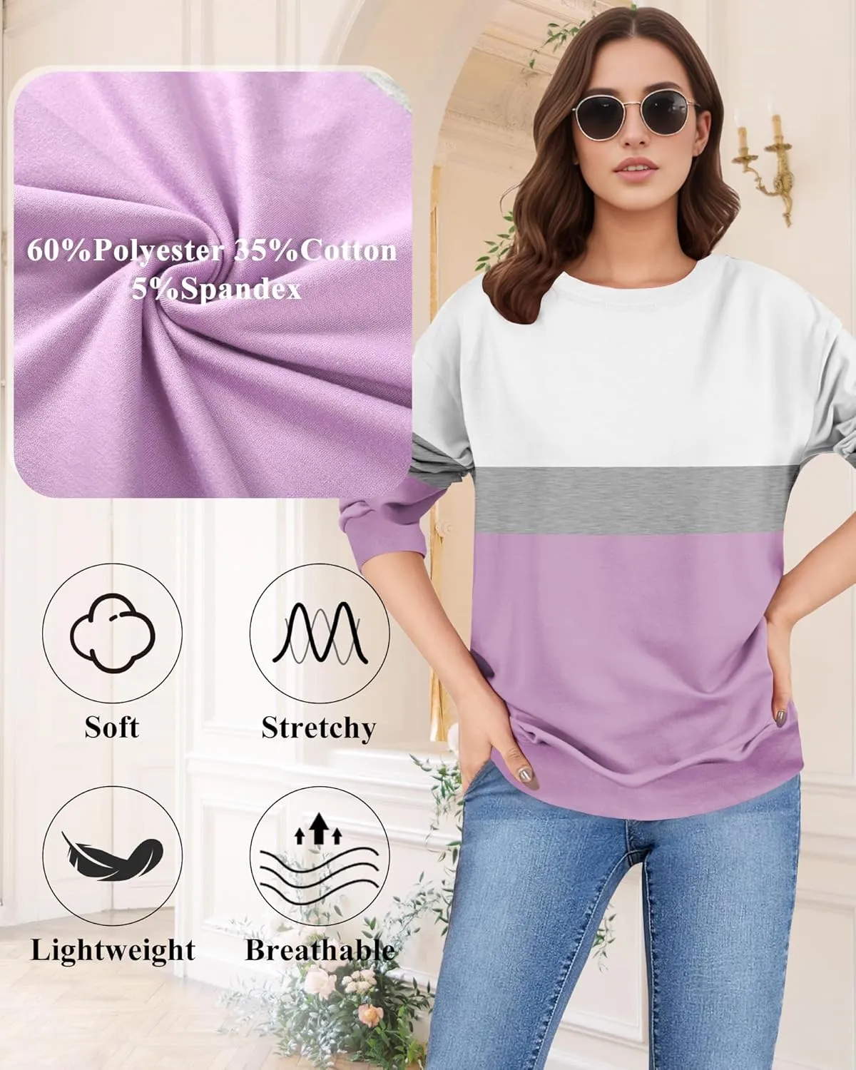 Women Sweatshirt, Casual Crewneck Sweatshirts for Women Loose Fit Long Sleeve Pullover Tops Cute Soft Shirt