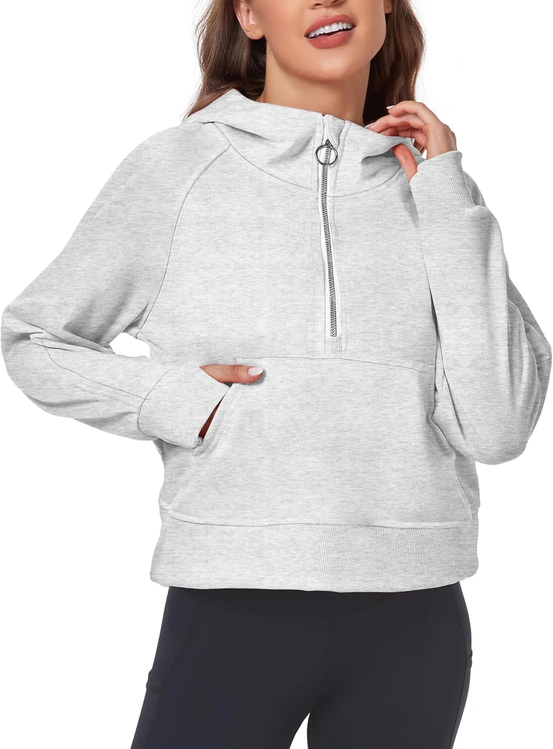 Womens Half Zip Hoodies Quarter Zipper Up Cropped Sweatshirt Long Sleeve Athletic Pullover Tops with Thumb Hole