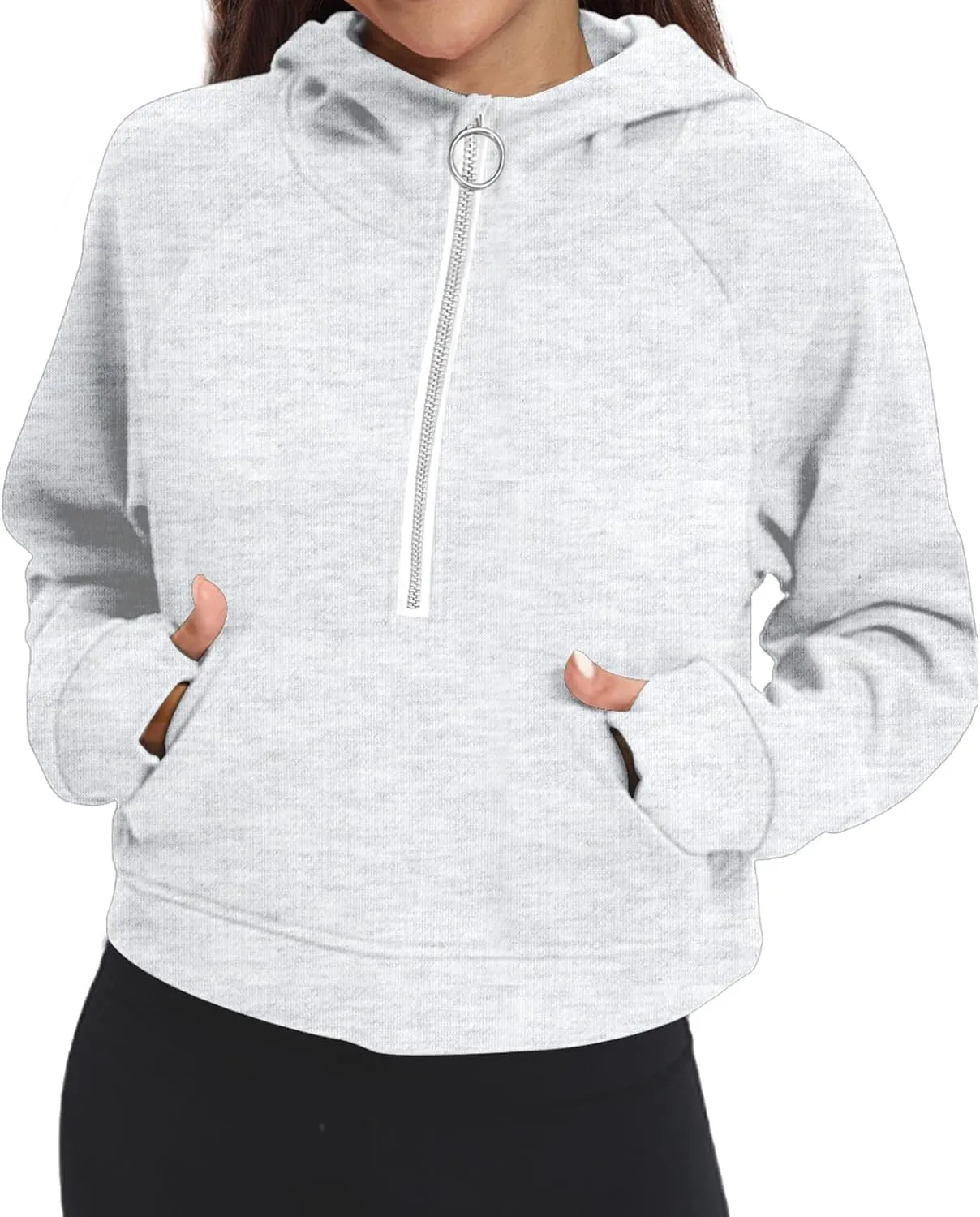 Womens Half Zip Hoodies Quarter Zipper Up Cropped Sweatshirt Long Sleeve Athletic Pullover Tops with Thumb Hole